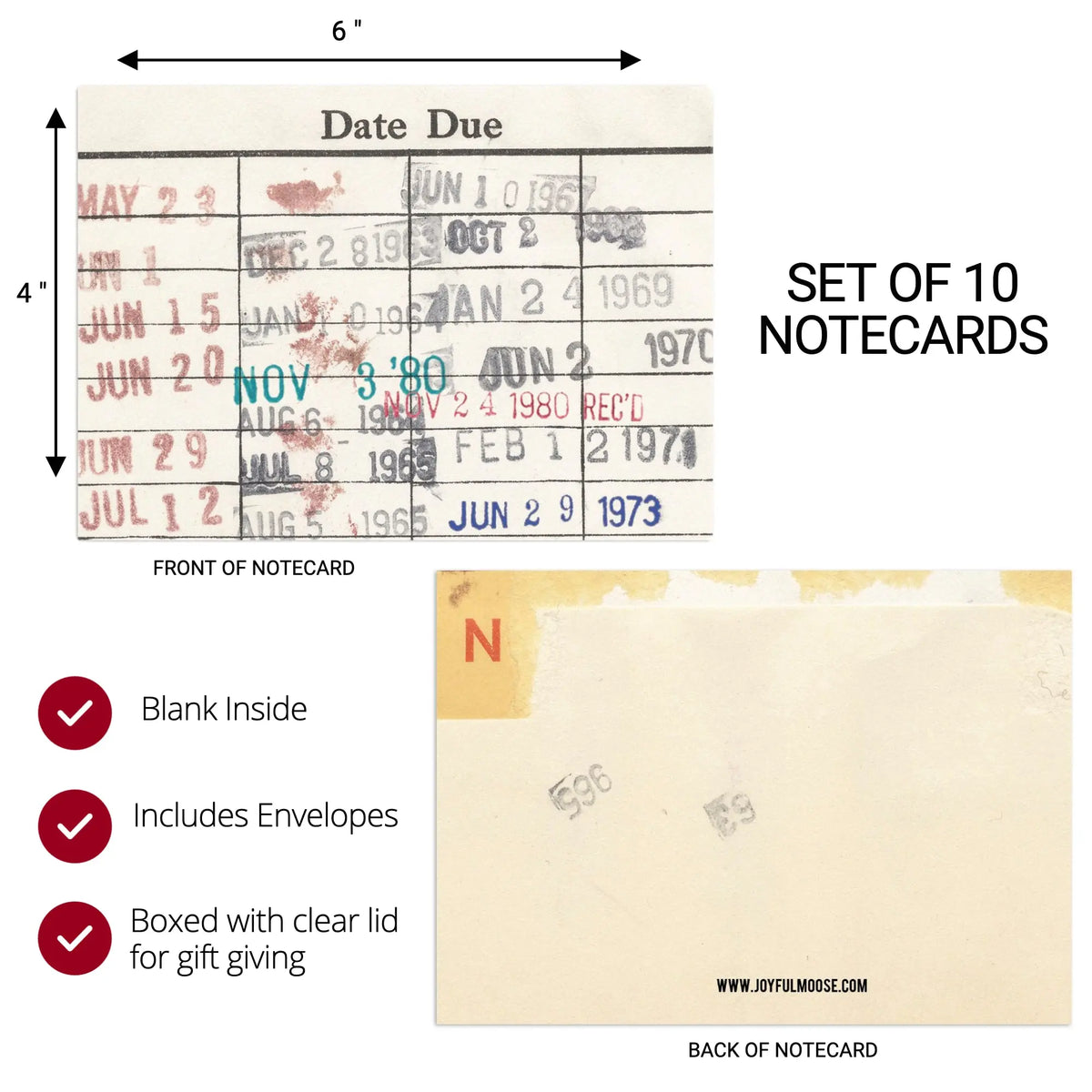 Library Book Due Date Blank Notecard Set - Joyful Moose