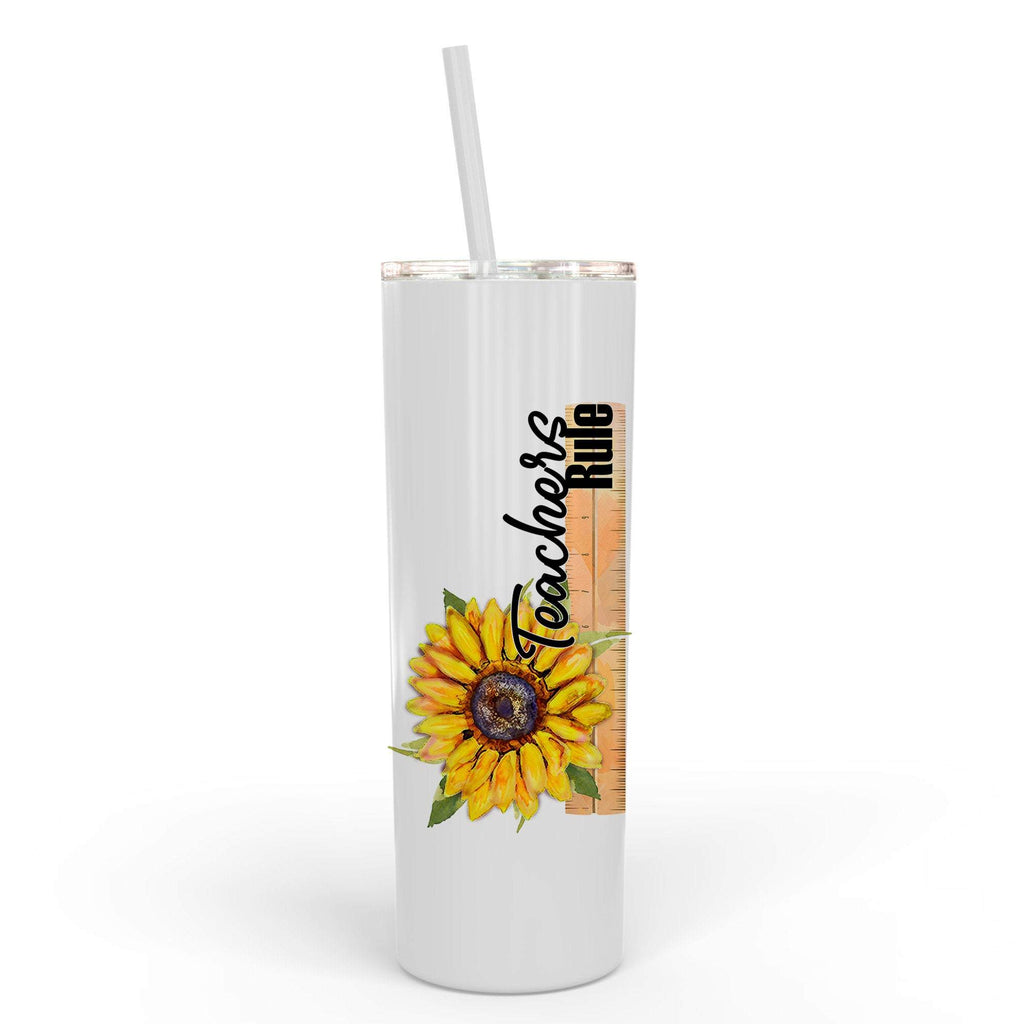 Teachers Rule Travel Mug - Sunflower Teacher Appreciation Gift - Insulated Tumber