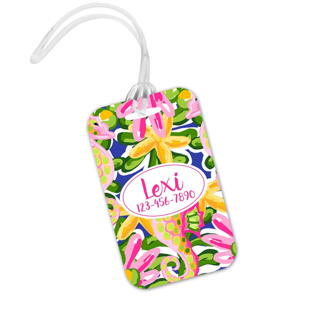 Tropical Luggage Tag - Cute Preppy Bright Islands - Beach Vacay - Name ID Tag - Spring Break Bag Tag ID