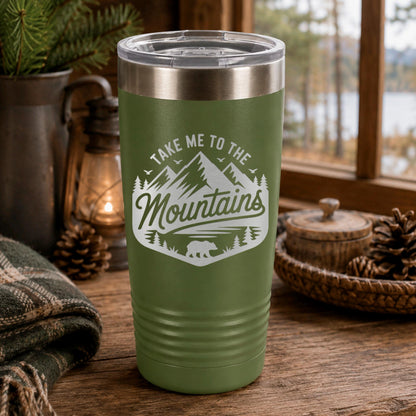 Mountain Travel Mug 20oz Insulated Stainless Steel Tumbler, Camp.
