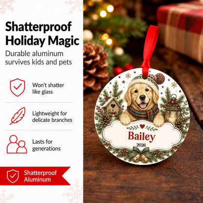 Personalized Golden Retriever Christmas Ornament, Custom Dog Name Ornament, Pet Memorial Gift, Puppy's First Christmas