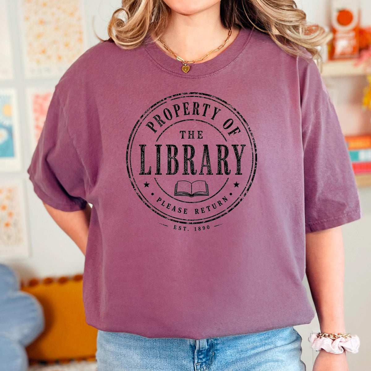 Librarian Shirt', Library Property Tee, Vintage Moss, Unisex XS M