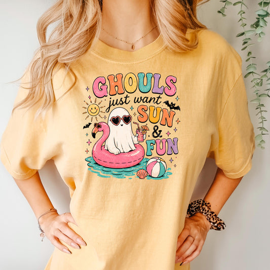 Summerween Shirt Ghouls Just Wanna Have Sun & Fun, Retro Spooky Beach Tee, Cute Halloween Vacation Top, Pastel Goth Summer Party Gift