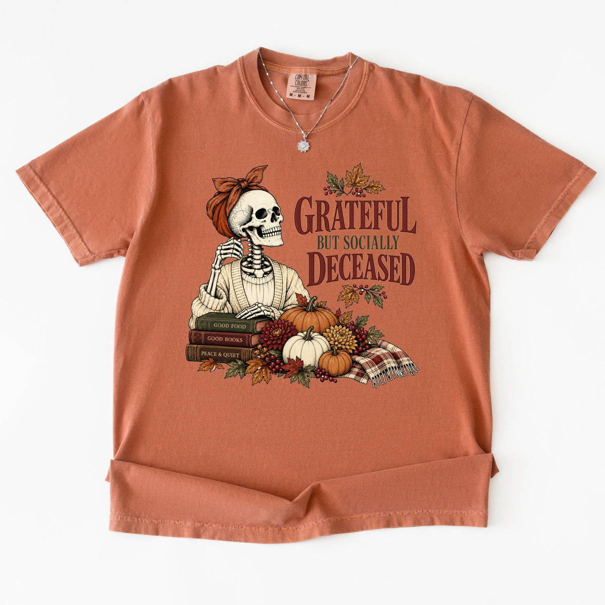 Grateful But Socially Deceased Shirt, Introvert Book Lover Tee, Funny Fall Skeleton Shirt, Bookish Fall Gift, Homebody Reading Top