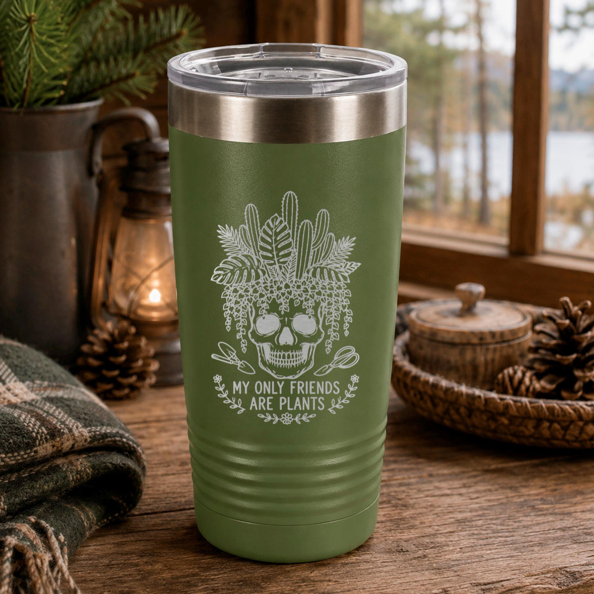 Plant Lover Tumbler, 20 Oz Stainless Steel, Skeleton Plant Design