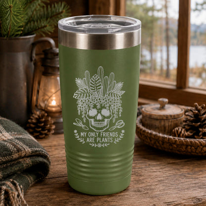 Plant Lover Tumbler, 20 Oz Stainless Steel, Skeleton Plant Design