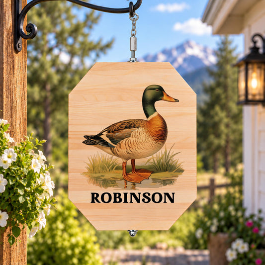 Personalized Duck Wind Spinner, Mallard Pine Wood 8.5" x 10.5" USA