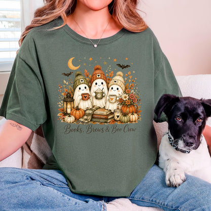 Bookish Fall Shirt, Spooky Coffee Book Lover Tee, Unisex Berry