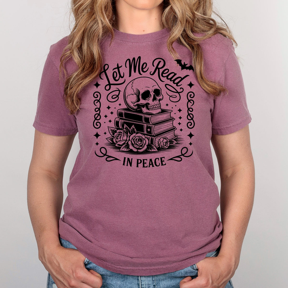 Goth Book Lover Shirt, Let Me Read In Peace Skull Book Tee Unisex