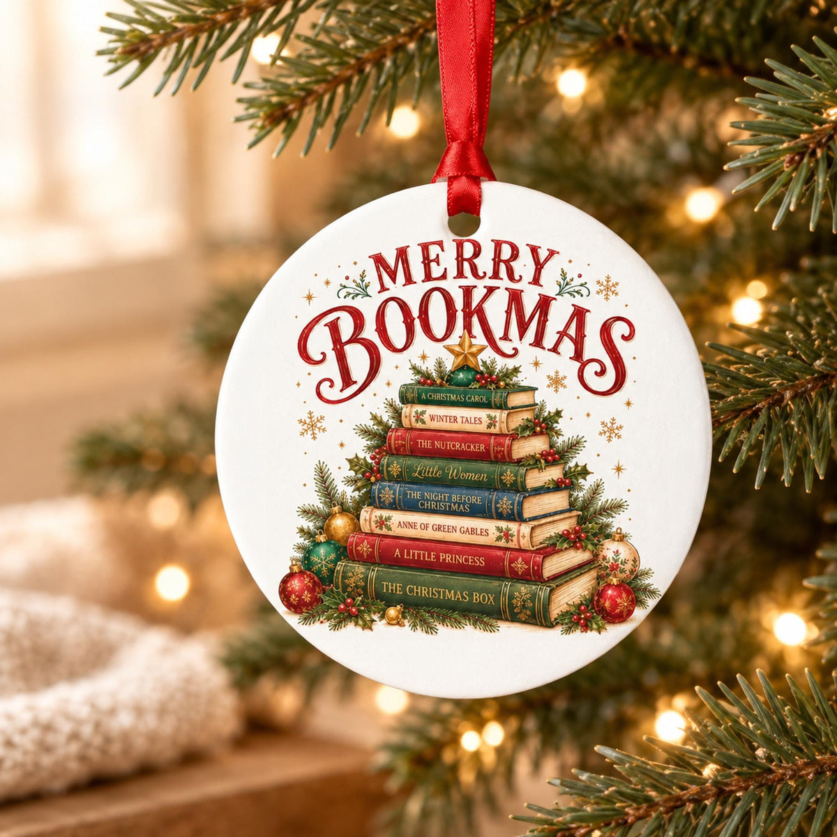 Merry Bookmas Ornament, Book Lover Christmas Ornament, Bookish Book Tree Keepsake, Book Club Gift, Reader & Librarian Christmas Gift