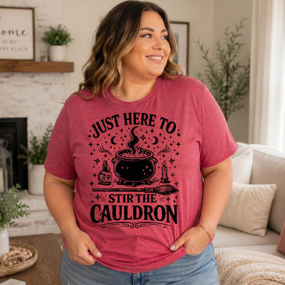 Bella Canvas Tee Just Here To Stir The Cauldron, Witch Cauldron Shirt, Funny Witch Shirt, Halloween Tshirt, Witchy Clothing Gift For Her