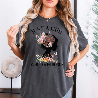 Book Lover Shirt, Floral Bookish Tee, Comfort Colors Washed Blue Unisex L