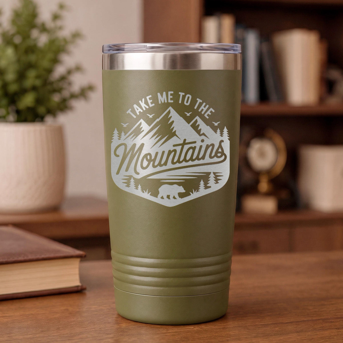 Mountain Travel Mug 20oz Insulated Stainless Steel Tumbler, Camp.