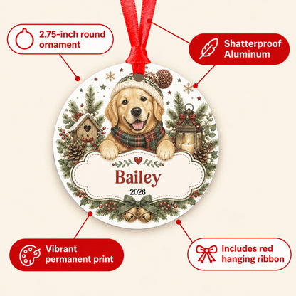 Personalized Golden Retriever Christmas Ornament, Custom Dog Name Ornament, Pet Memorial Gift, Puppy's First Christmas