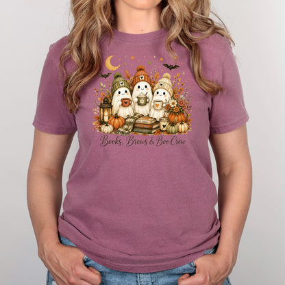 Bookish Fall Shirt, Spooky Coffee Book Lover Tee, Unisex Berry