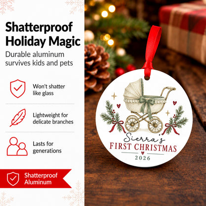 Baby's First Christmas Ornament Personalized, New Baby Stroller Keepsake, Custom Name 2026 Holiday Gift, Newborn Xmas Decor
