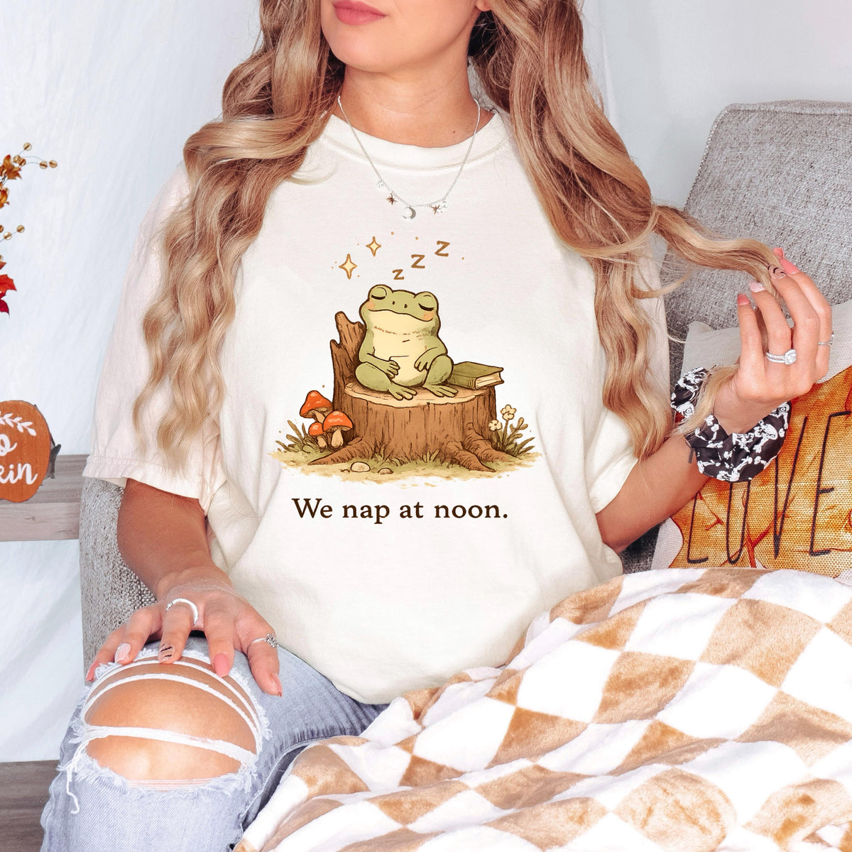 Whimsical Frog Shirt We Nap At Noon, Cute Mental Health Shirt, Fairycore Cottagecore Womens Shirt, Funny Frog Gift, Trending Shirt