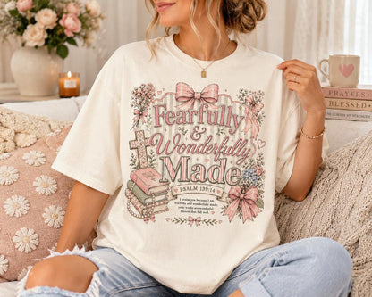 Fearfully and Wonderfully Made Shirt, Psalm 139:14 Christian Tee for Women, Coquette Pink Faith Shirt, Bible Verse Gift, Scripture Tee