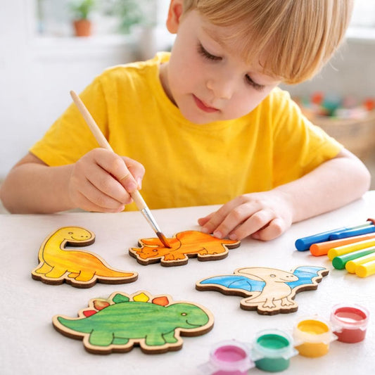 Wood Dinosaur Kit – Laser Cut Wood Craft Set of 5 | Kids Painting Activity