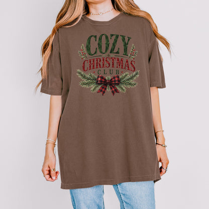 Cozy Christmas Club Shirt, Cute Womens Christmas Tee, Buffalo Plaid Holiday Shirt, Cozy Season Crew, Family Christmas Loungewear Gift