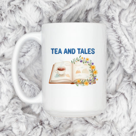 Tea and Tales Mug, Book Lover Gift, Tea Lover Coffee Cup, Reading Mug, Cozy Reader Gift, Literary Tea Cup