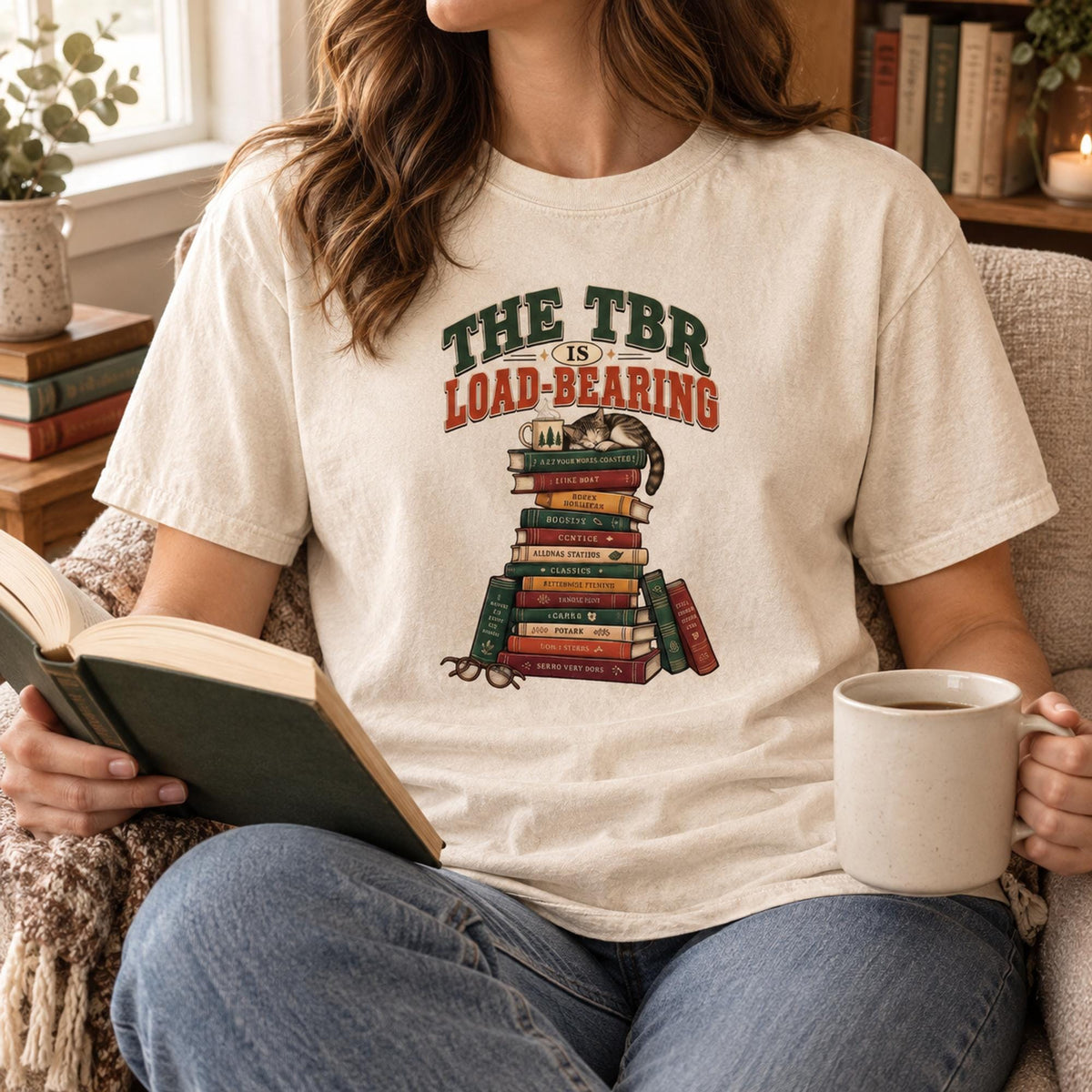 TBR Load Bearing Shirt, Book Lover Gift, Reading Shirt, Bookish Tee, Comfort Colors T-Shirt, Cat on Books, Librarian Gift