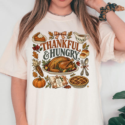 Funny Thanksgiving Shirt, Thankful And Hungry Tee, Comfort Colors