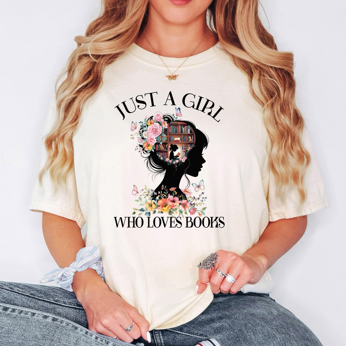 Book Lover Shirt, Floral Bookish Tee, Comfort Colors Washed Blue Unisex L