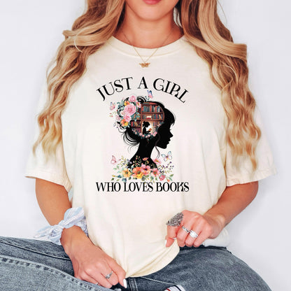 Book Lover Shirt, Floral Bookish Tee, Comfort Colors Washed Blue Unisex L