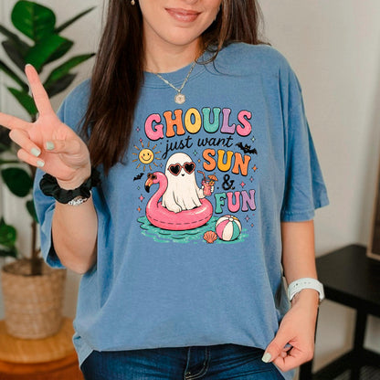 Summerween Shirt Ghouls Just Wanna Have Sun & Fun, Retro Spooky Beach Tee, Cute Halloween Vacation Top, Pastel Goth Summer Party Gift