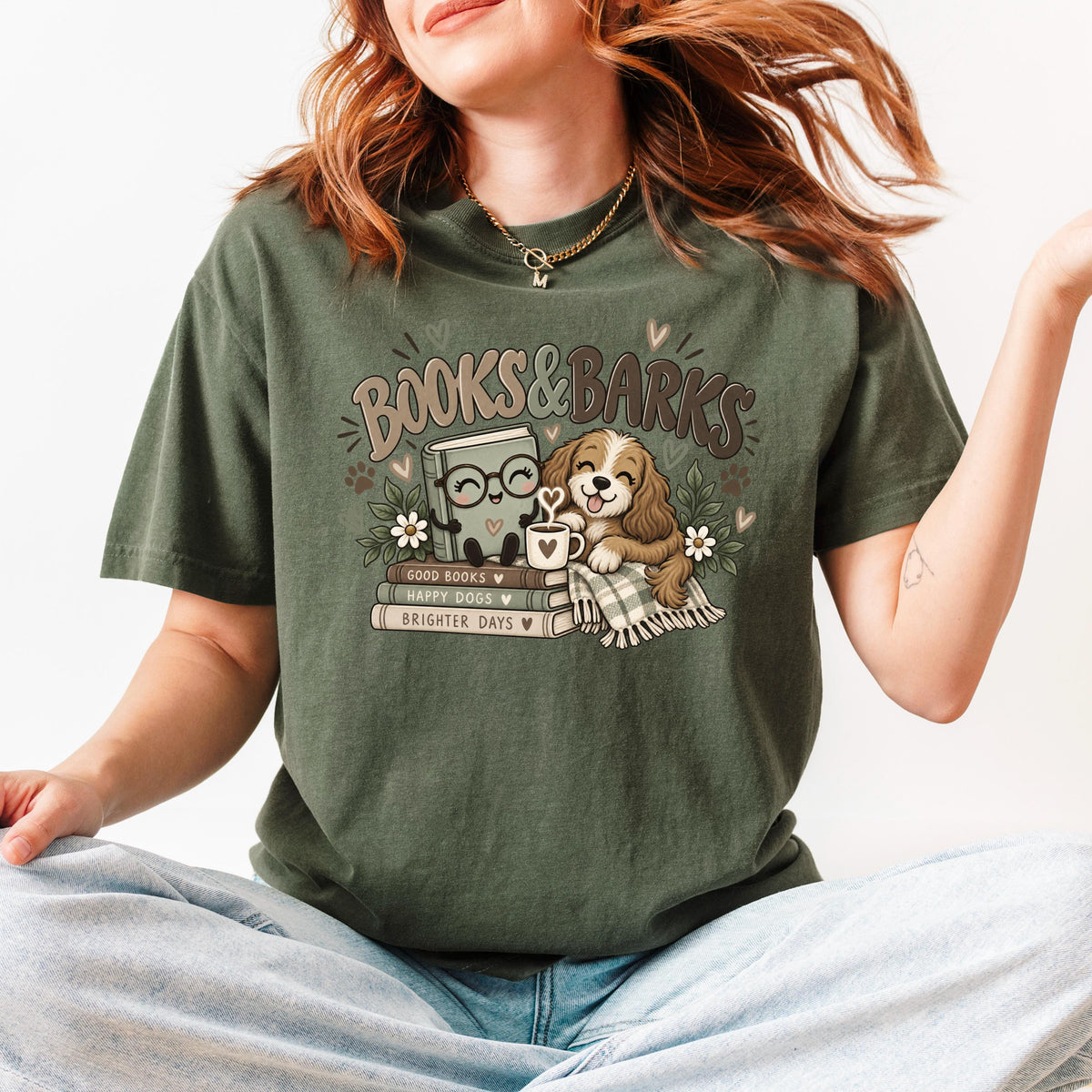 Dog Book Lover Shirt, Books & Barks Comfort Colors Tee, Dog Moms!