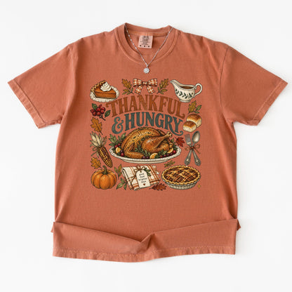 Funny Thanksgiving Shirt, Thankful And Hungry Tee, Comfort Colors