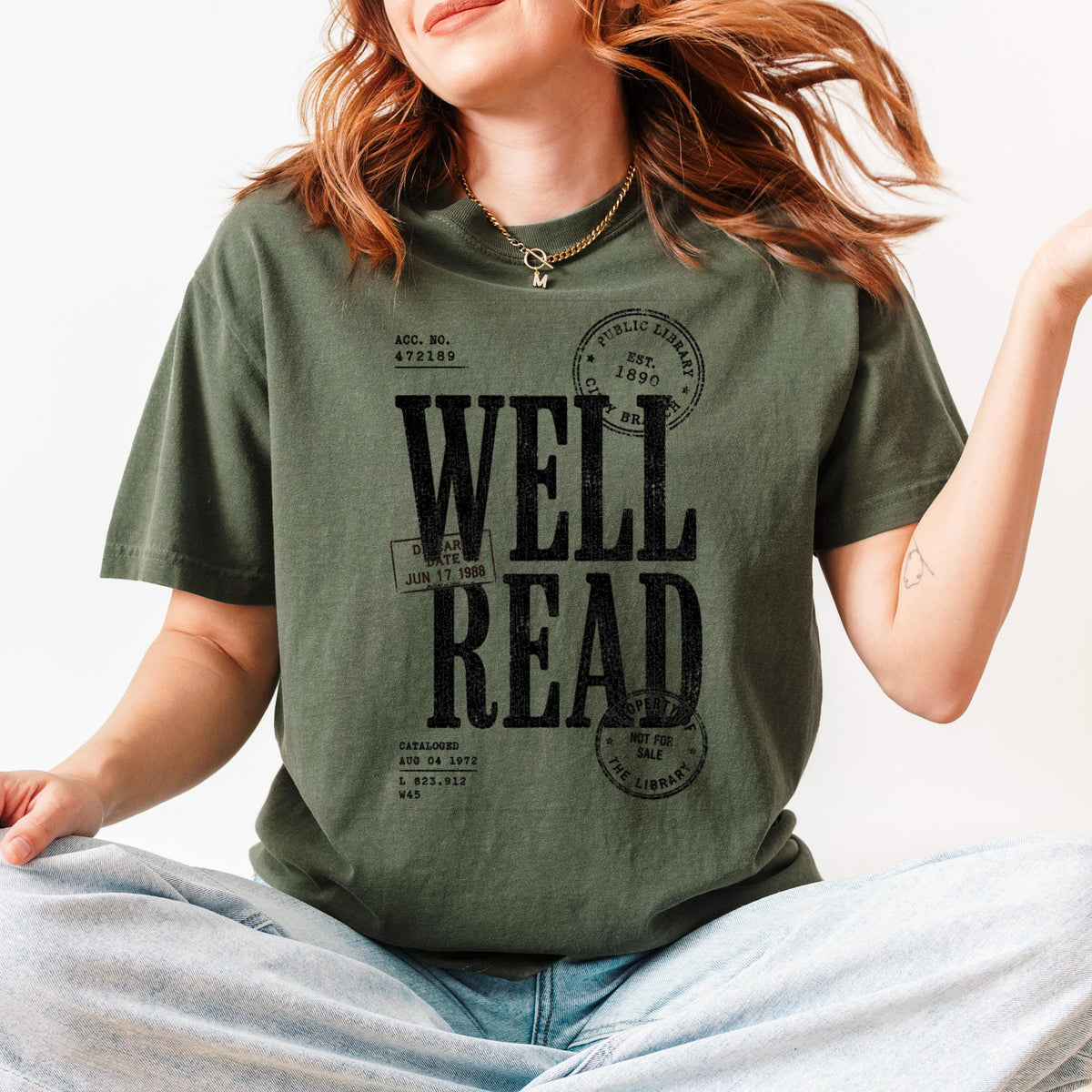 Well Read Shirt, Vintage Library Stamp Book Lover Tee, Public Library Dark Academia Shirt, Bookworm Reader Gift, Avid Reader Book Club Top