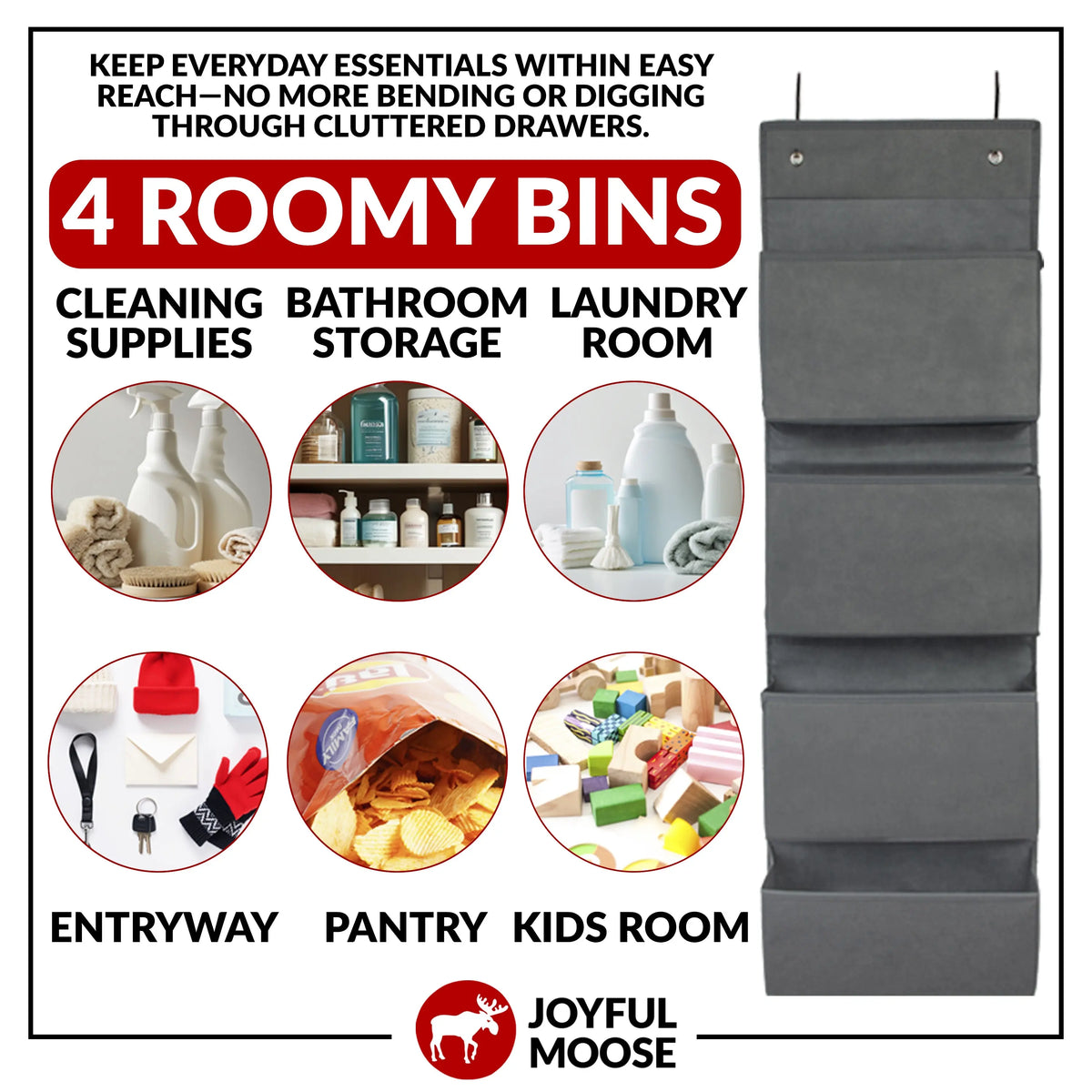 Over the Door Hanging Organizer Closet Storage Bins Grey - Joyful Moose