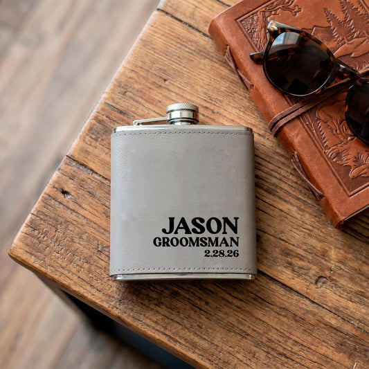 Personalized flask, Leather flask Groomsmen Gift, Engraved flask, Custom Engraved Hip Flask, Boyfriend gift, flask for man