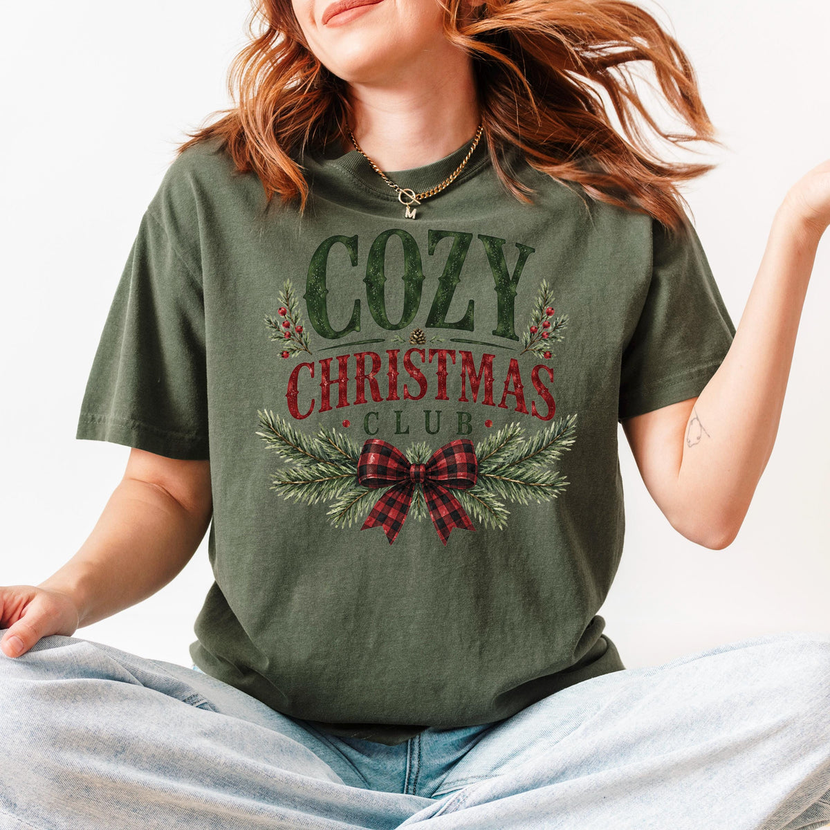 Cozy Christmas Club Shirt, Cute Womens Christmas Tee, Buffalo Plaid Holiday Shirt, Cozy Season Crew, Family Christmas Loungewear Gift