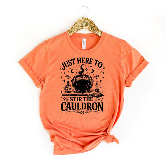 Bella Canvas Tee Just Here To Stir The Cauldron, Witch Cauldron Shirt, Funny Witch Shirt, Halloween Tshirt, Witchy Clothing Gift For Her