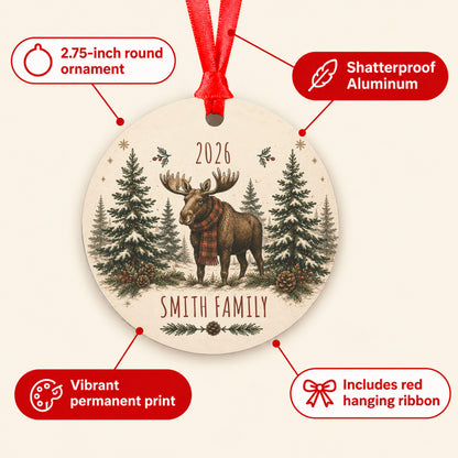 Personalized Moose Family Christmas Ornament 2026, Custom Name Holiday Decor, Rustic Winter Animal Tree Decoration, Gift Box