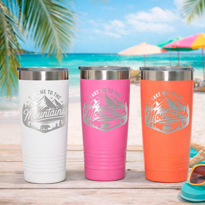 Mountain Travel Mug 20oz Insulated Stainless Steel Tumbler, Camp.