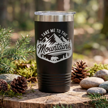 Mountain Travel Mug 20oz Insulated Stainless Steel Tumbler, Camp.