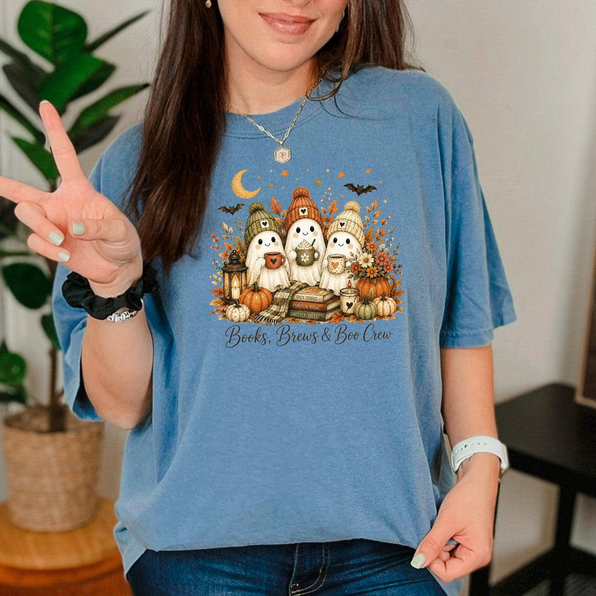 Bookish Fall Shirt, Spooky Coffee Book Lover Tee, Unisex Berry