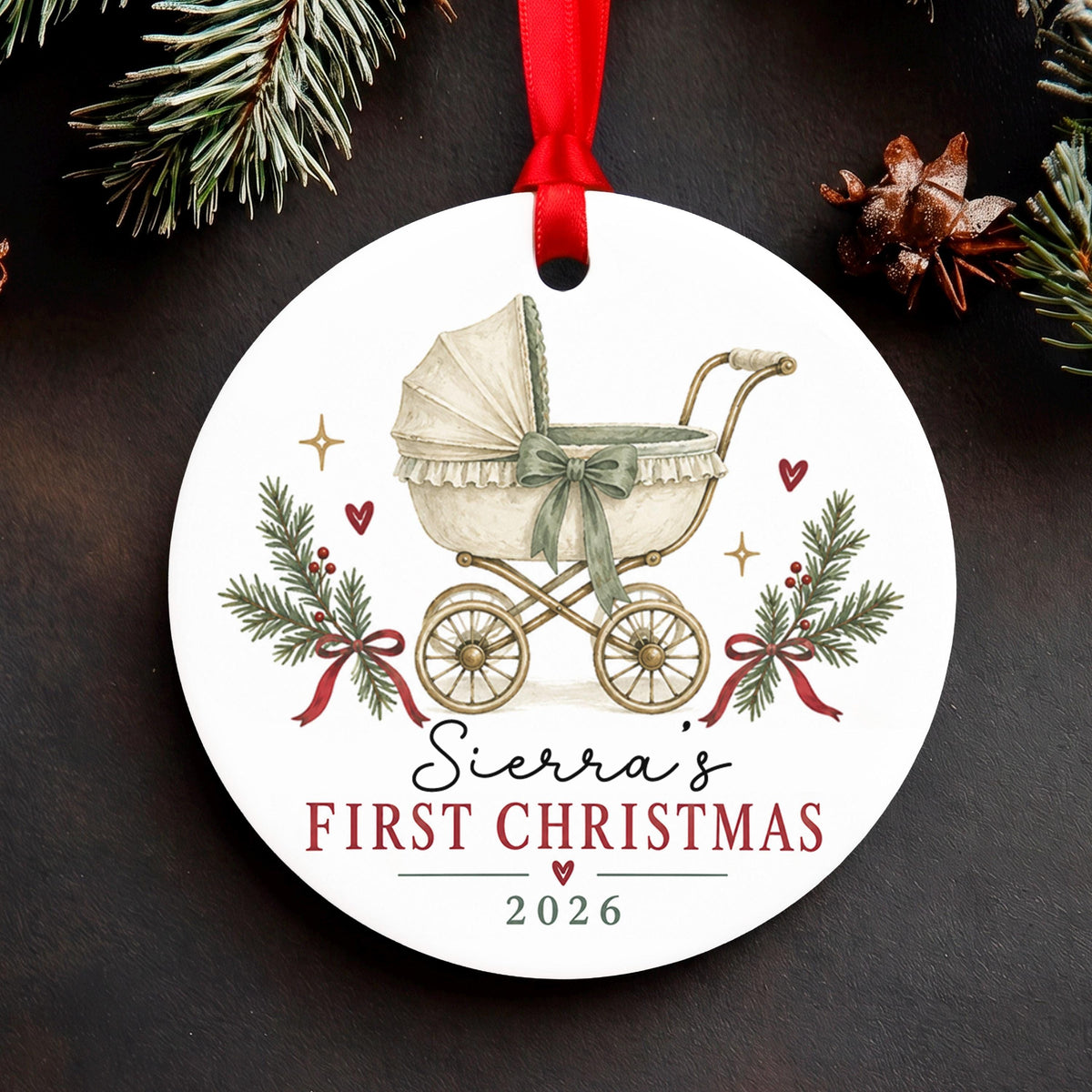 Baby's First Christmas Ornament Personalized, New Baby Stroller Keepsake, Custom Name 2026 Holiday Gift, Newborn Xmas Decor