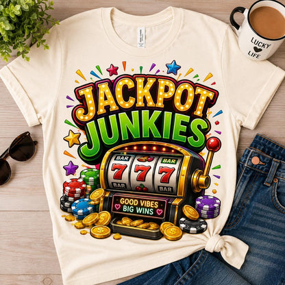 Casino Slot Machine Shirt, Jackpot Junkies Funny Retro Vegas Tee!