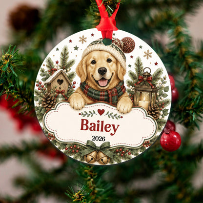 Personalized Golden Retriever Christmas Ornament, Custom Dog Name Ornament, Pet Memorial Gift, Puppy's First Christmas