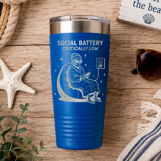 Introvert Tumbler 20oz, Social Battery Icon Drink Tumbler, Funny Tumbler Introvert Gift, Antisocial Introverted Reader Gift For Her