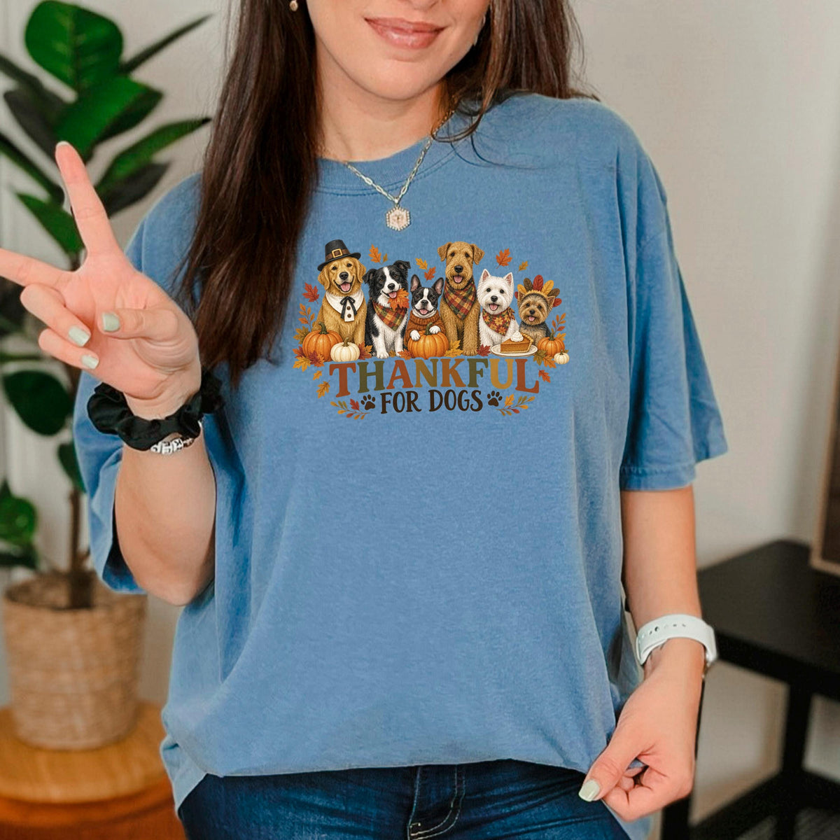 Thankful For Dogs Shirt, Dog Mom Thanksgiving Tee, Cute Fall Dog Lover Shirt, Pumpkin Autumn Dog Mom Gift, Grateful Dog Lover Top