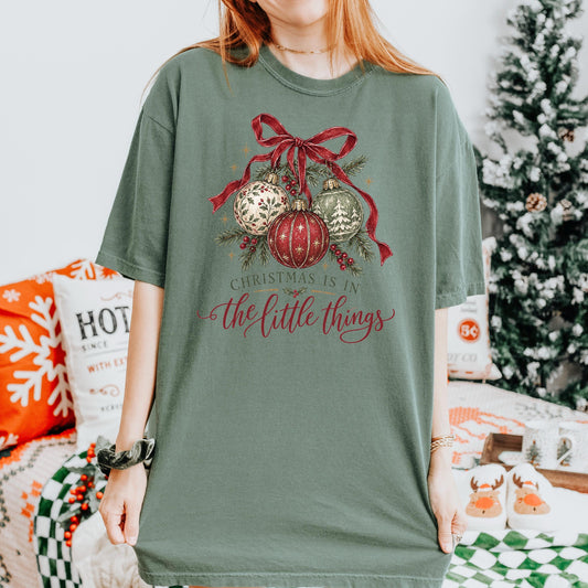 Vintage Christmas Tee, Cozy Moss Green Comfort Colors Unisex Fit.