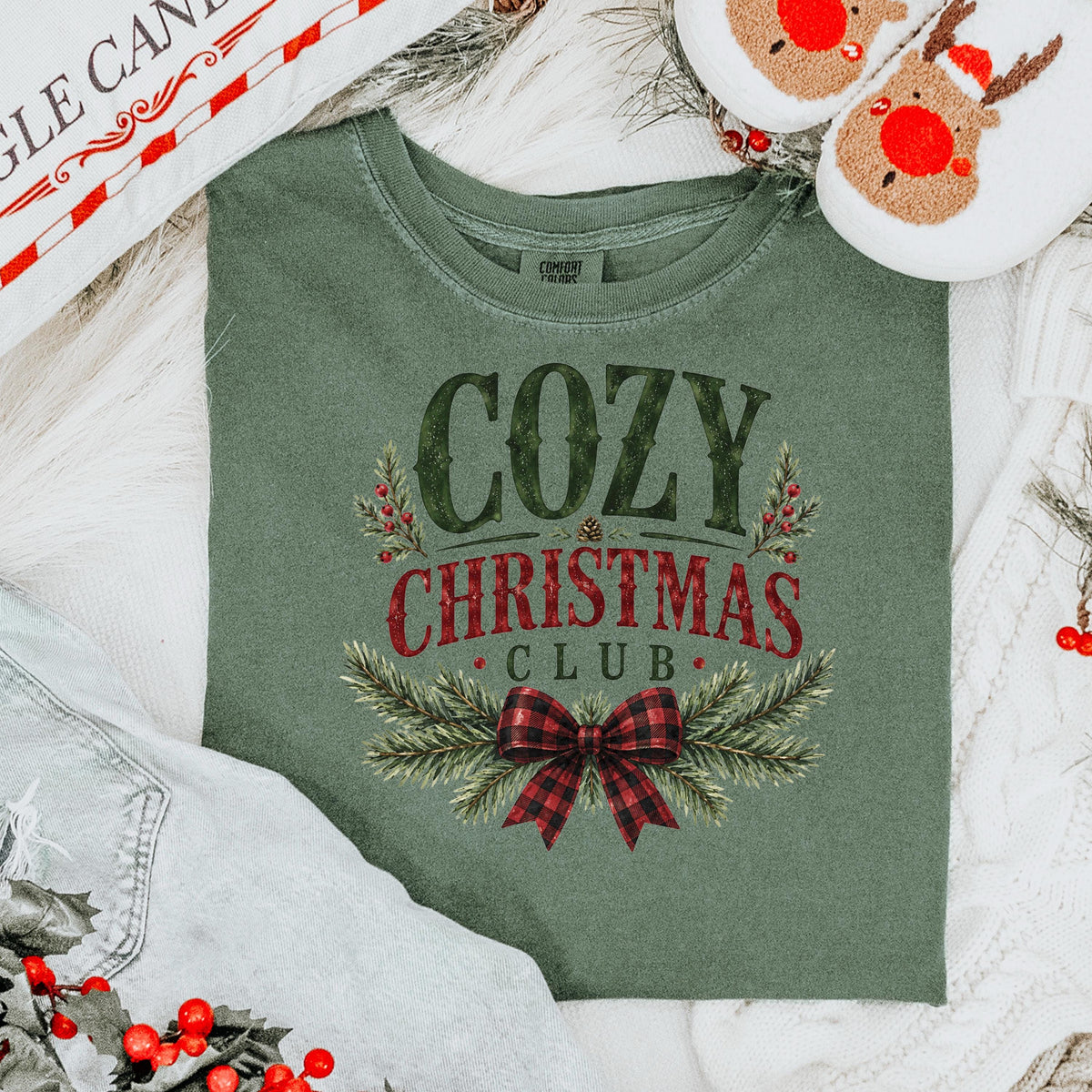 Cozy Christmas Club Shirt, Cute Womens Christmas Tee, Buffalo Plaid Holiday Shirt, Cozy Season Crew, Family Christmas Loungewear Gift
