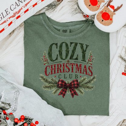 Cozy Christmas Club Shirt, Cute Womens Christmas Tee, Buffalo Plaid Holiday Shirt, Cozy Season Crew, Family Christmas Loungewear Gift