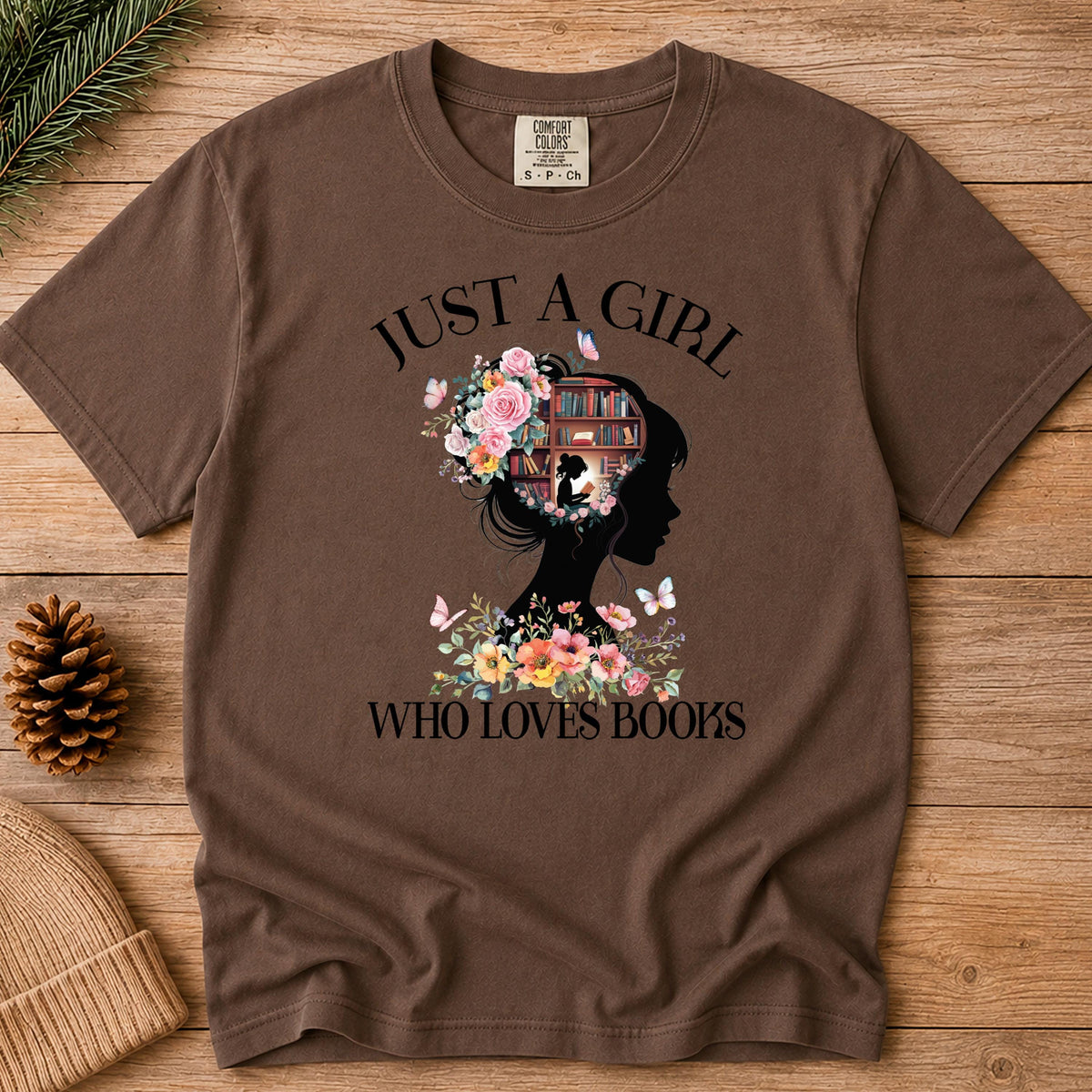 Book Lover Shirt, Floral Bookish Tee, Comfort Colors Washed Blue Unisex L